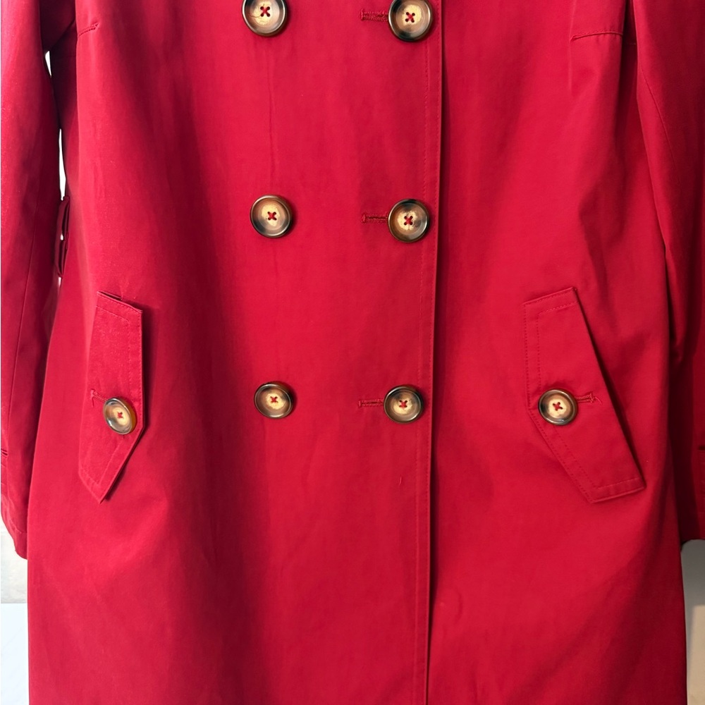London Fog Red Double Breasted Trench Rain Coat Jacket Size M Classic Chic Bold - Picture 8 of 13